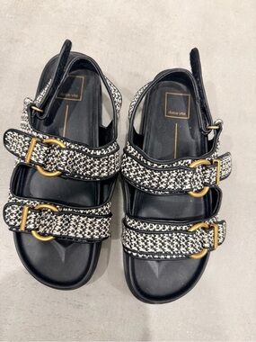 Dolce Vita Black & White Tweed Buckle Sandals